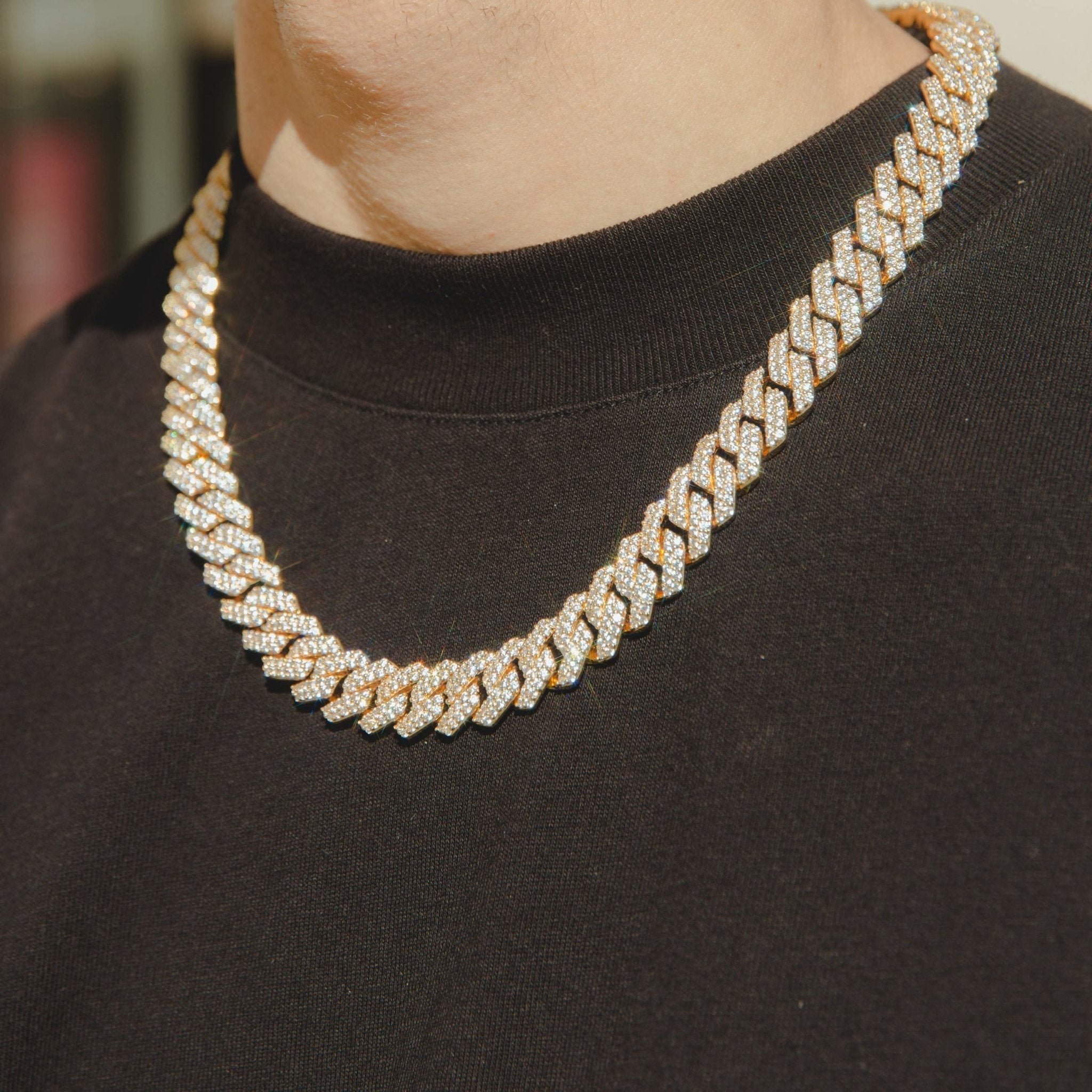 14mm Diamond Prong Link Chain - Gold - Cernucci